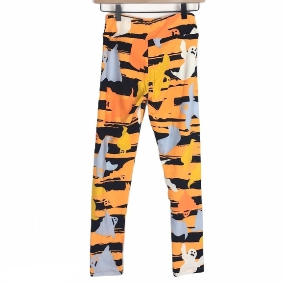 LULAROE Halloween Leggings Ghosts Stripe Black OS One Size Black Orange Spooky - Picture 4 of 10